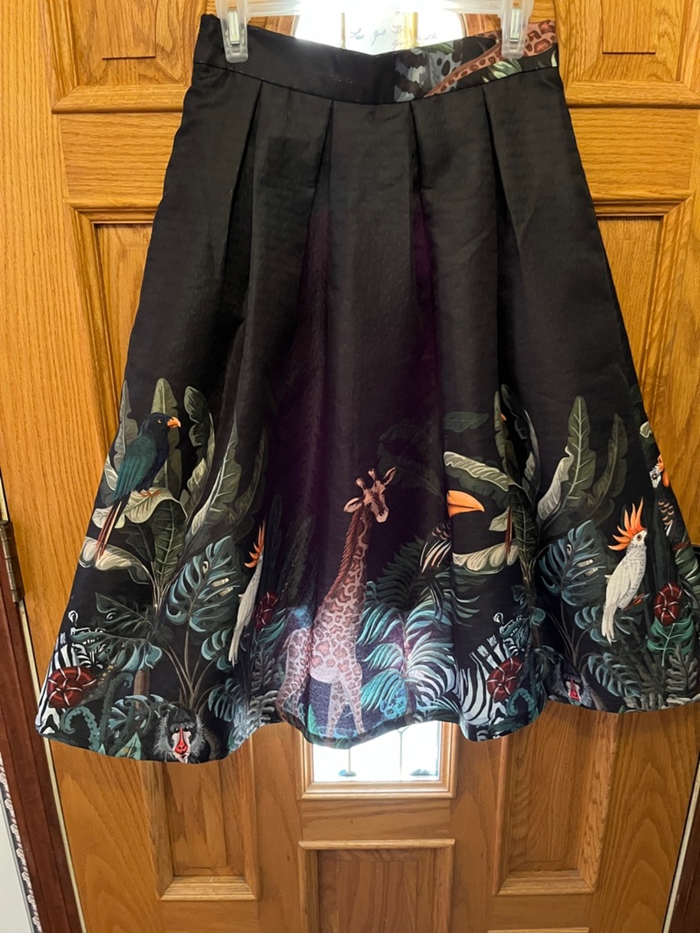 Black A-Line Skirt with Tropical Animal Print